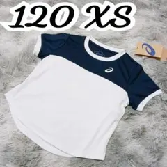 人気カラー✨アシックステニスウェア半袖⭐️120 XLキッズホワイトネイビー新品