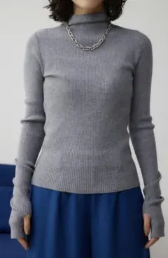 【新品、未使用】AZULリブ編みハイネック長袖セーター グレー