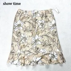 新品✨【show time】花柄 フレアスカート 膝丈　ベージュ