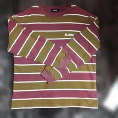 人気！XLARGE 長袖カットソー 赤茶色とオリーブと白のストライプ