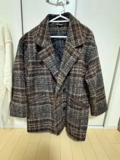 ブラウン系チェック柄チェスターコート　ジャケット
