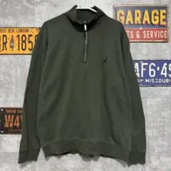 NAUTICA ハーフジップ スウェット カーキ XL ワンポイントロゴ 古着