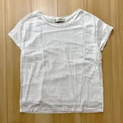 ビューティアンドユース★半袖 Tシャツ カットソー 白 ストライプ S Mのサムネイル