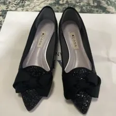 DIANA ブラック グリッター フラットシューズ 22.5cm