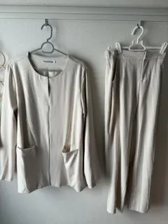 ノーカラージャケットセット　ライトベージュ　L