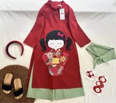 No.BB2519 ハンドメイド女の子リネンベトナムアオザイセット➖可愛いキルト