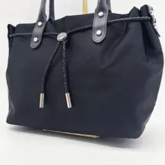 A251【美品】アニエスベー トートバッグ 巾着 ナイロン 牛革 黒