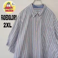 USA古着 Fadedglory　半袖ボタンシャツ2XL　ブルーレッドのサムネイル