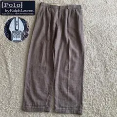 美品/80s/W35 ポロラルフローレン USA製 リネン混スラックス 千鳥格子