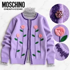 MOSCHINO 長袖カーディガン ビーズ装飾 花モチーフ ウール イタリア製 MOSCHINO 長袖カーディガン ビーズ装飾 花モチーフ ウール イタリア製
