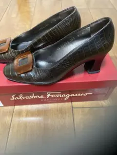 サルヴァトーレ・フェラガモ/ブラック系ローヒールパンプス/サイズ5C(23cm)