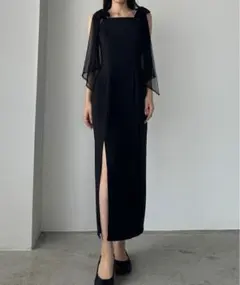 Louere ルエレ チュールリボンキャミワンピース　 (Iライン)　黒