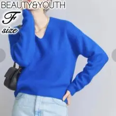 BEAUTY&YOUTH ヘアリーVネックニットプルオーバー ラクーン ブルー
