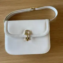 ホワイトレザー ハンドバッグ ゴールド金具