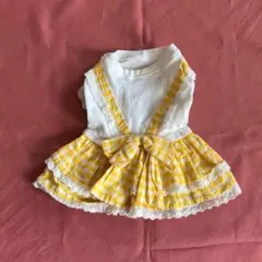 犬服 フリル付きドレス 白と黄色