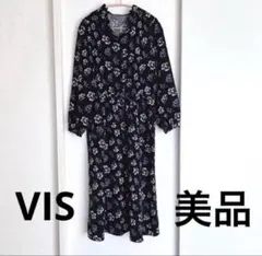 美品　VIS フリーサイズ　ブラックマルチカラー　ロング花柄ワンピース