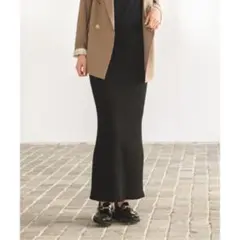 美品 Noble ノーブル リブニットタイトスカート ブラック