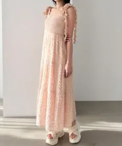 ジャガードフリルキャミワンピース 　フリル付きロングキャミワンピース