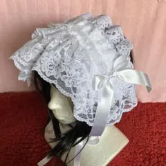 【ホワイト】ハーフボンネット風ヘッドドレス【手作り】