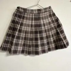 ベージュ系チェック プリーツスカート Mサイズ