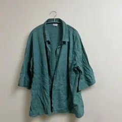 グリーン長袖シャツ　7.8部丈　シンプル　カジュアル　美品　生地薄め