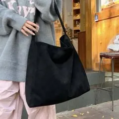 【新品】 トートバッグ スエード ワンショルダー ブラック 大容量 通学 韓国