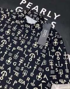 新品 パーリーゲイツ アンカーロゴ柄 半袖モックネックカットソー(4)M/濃紺