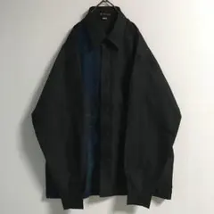 00s 古着 ブラック グラデーション ポリ デザインシャツ 黒 青〜緑 日本製