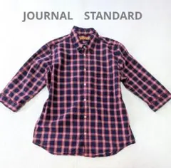 【ジャーナルスタンダード】チェック柄ボタンシャツ　ネイビー×赤　綿100％