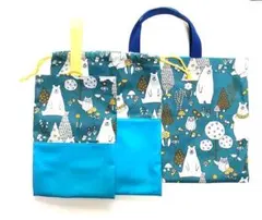 A0050 入園入学レッスンバッグ＆上靴入れ＆体操服入れ　白くま柄　3点セット