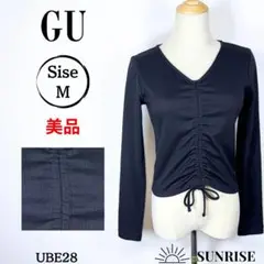 ★美品★ GU ジーユー ブラック 長袖 Vネック ギャザーシャツ Mサイズ
