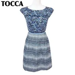 TOCCA フレンチスリーブ ワンピース 切替 ドレス2 花柄 ネイビー