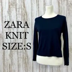 ザラニット❤️セーター　丸首　スリット　トップス　ナチュラル　紺　ネイビー　S