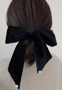 ブラックベルベットリボンバレッタ　ヘアアクセサリー
