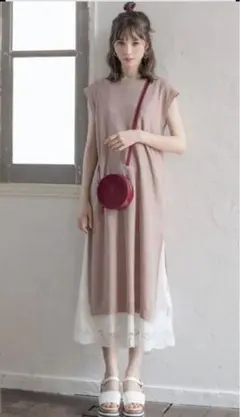 GRL グレイル 裾レースインナー付きワッフルニットワンピース