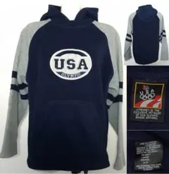 USAロゴ刺繍　フリースパーカー キッズXL レディースM  NYヤンキース配色