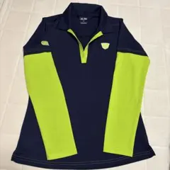 adidas ゴルフ レディース 長袖ポロシャツ Lサイズ ネイビー/ライム