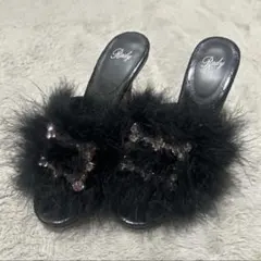 Rady ファー付きブラックサンダル 高ヒールのサムネイル