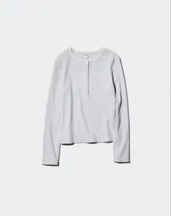 新品★UNIQLOリブヘンリーネックTグレー 長袖 Tシャツ ボタン付きXL
