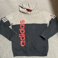 adidas フード付きパーカー グレー/ネイビー