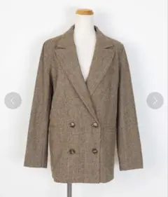 ブラウン チェック ダブルブレストジャケット Mサイズ相当