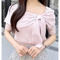 リボン付きオフショルダーセーター 半袖
