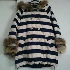 ボーダー　ダウンコート　ファ付フード　おしゃれ　美品