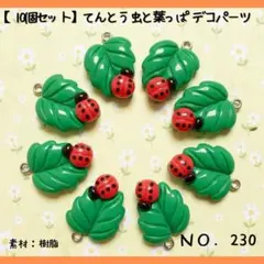 【No.230】てんとう虫と葉っぱ 10個セット デコパーツ チャーム パーツ