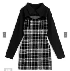 GRL チェック柄フロントオープンリボンニットミニワンピース ［ru1373］