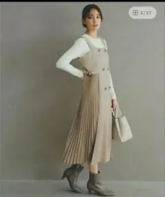 マシュマロタッチサイドプリーツワンピース　L