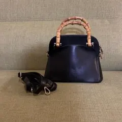 Bevini バンブーハンドル ハンドバッグ ショルダー付き べヴィニ