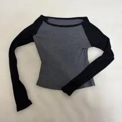 SHEIN 長袖カットソー リブトップス グレー ブラック バイカラー Mサイズ