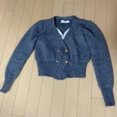 セーターグレー ダブルボタン ニットカーディガンSサイズ