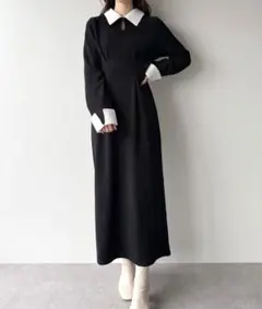 アダムエロペ ダークグレー 襟付き ロングワンピース - メルカリ